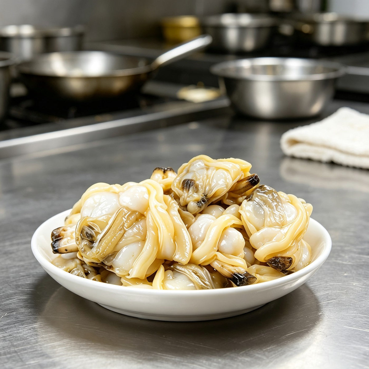 Steamed clams and mussels in open shells