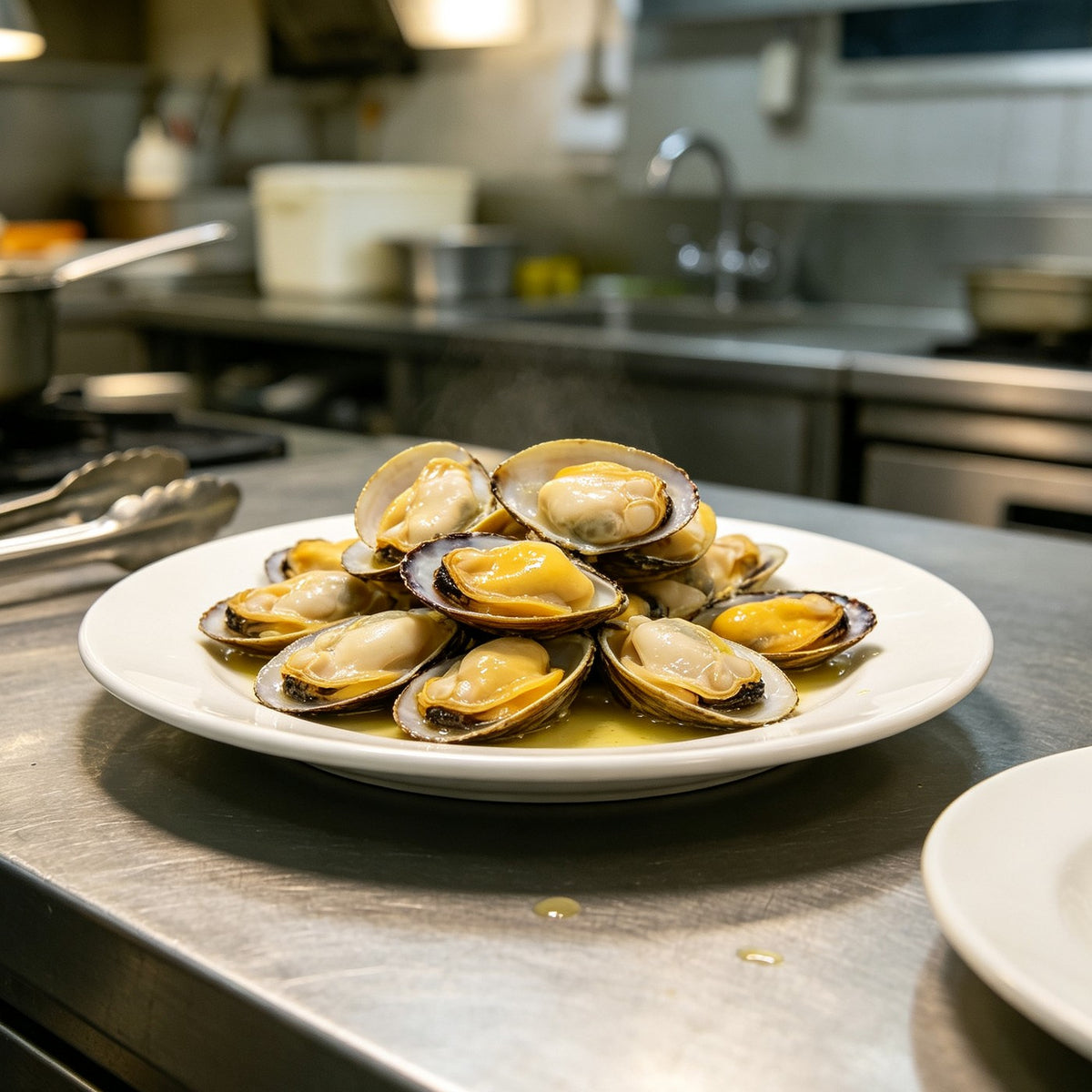 Steamed clams and mussels in open shells